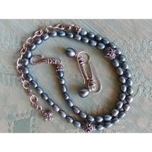 Barbara Bixby Thailand 18k & 925 Blue Peacock Pearl Necklace & Earrings Set